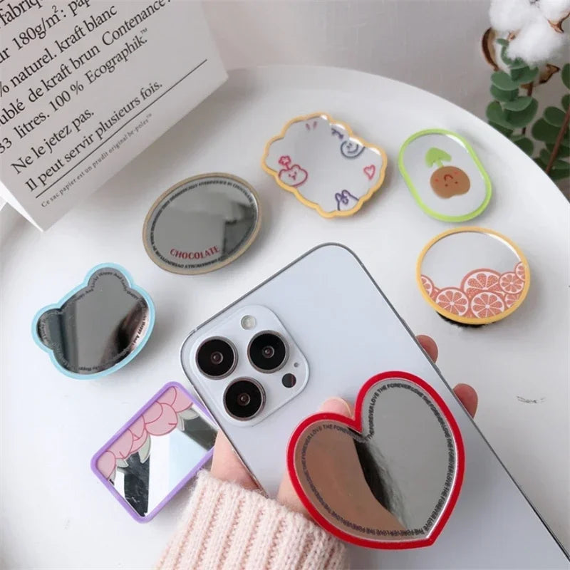 INS Cute Fruit Make up Mirror Phone Grip Tok Love Heart Griptok Korea Holder Ring for Iphone 15 Accessories Bracket Stand Holder