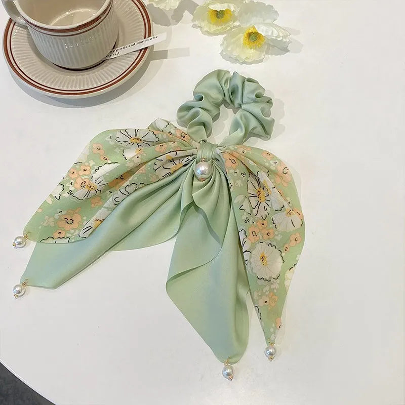 New Women Bow Hair Ropechiffon Floral Print Sweet Elastic Hair Band Ponytail Holder Gum for Hair Ties Hair Accessories