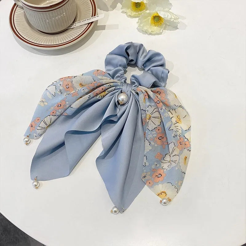 New Women Bow Hair Ropechiffon Floral Print Sweet Elastic Hair Band Ponytail Holder Gum for Hair Ties Hair Accessories