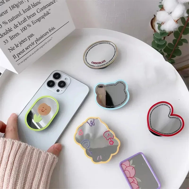 INS Cute Fruit Make up Mirror Phone Grip Tok Love Heart Griptok Korea Holder Ring for Iphone 15 Accessories Bracket Stand Holder