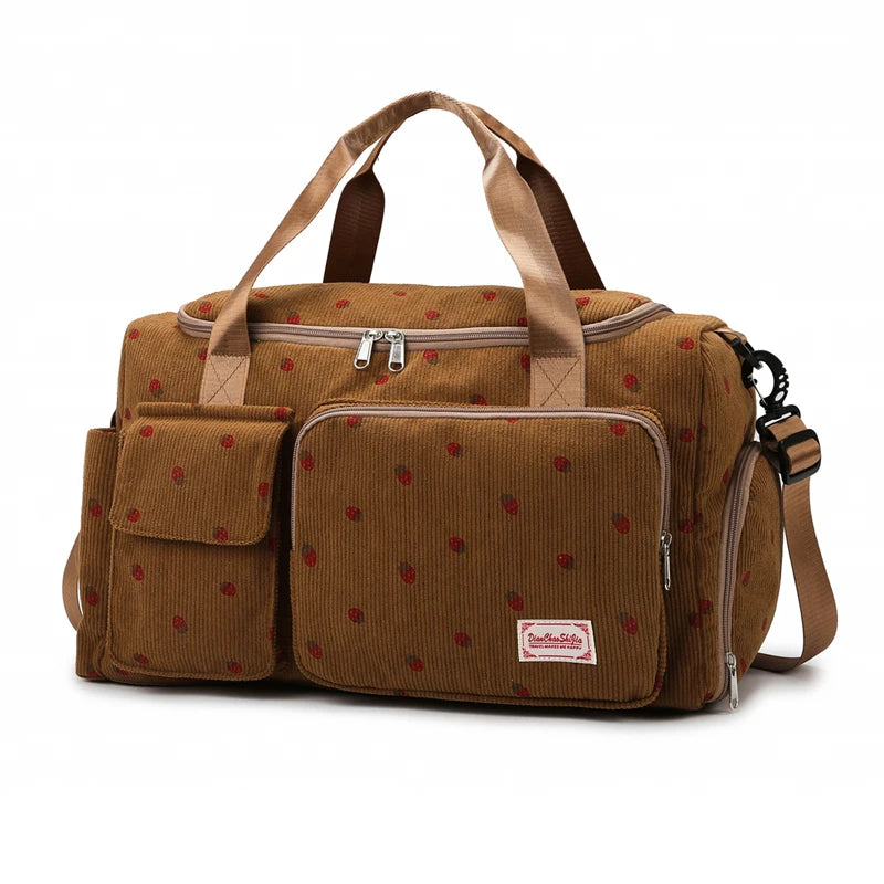 Corduroy Travel Tote Bag Large Capacity Carry on Travel Bag with Shoe Compartment Sports Fitness Bags for Women Duffle Bags