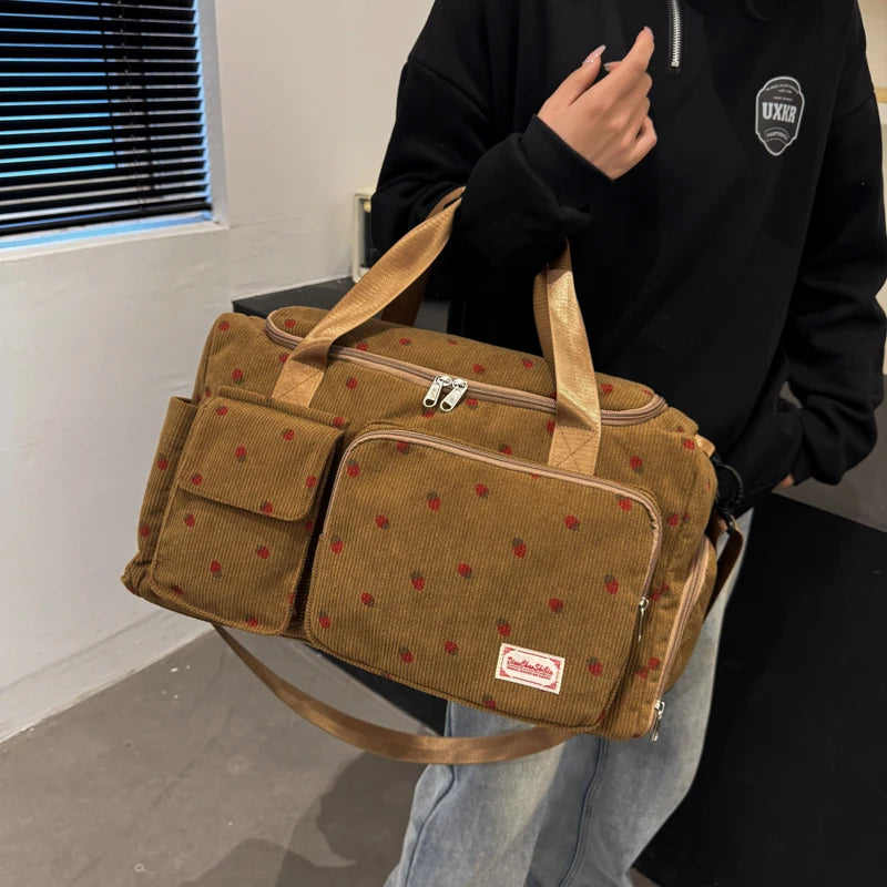Corduroy Travel Tote Bag Large Capacity Carry on Travel Bag with Shoe Compartment Sports Fitness Bags for Women Duffle Bags