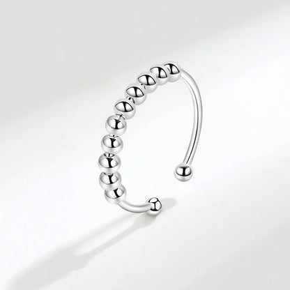 New 925 Sterling Silver Stress Relief Fidget Spinner Rings Rotate Beads Anxiety Adjustable Rings for Women Men Fine Jewelry