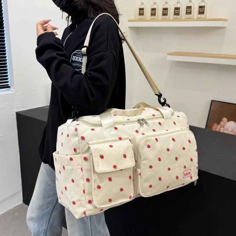 Corduroy Travel Tote Bag Large Capacity Carry on Travel Bag with Shoe Compartment Sports Fitness Bags for Women Duffle Bags