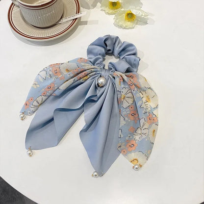 New Women Bow Hair Ropechiffon Floral Print Sweet Elastic Hair Band Ponytail Holder Gum for Hair Ties Hair Accessories