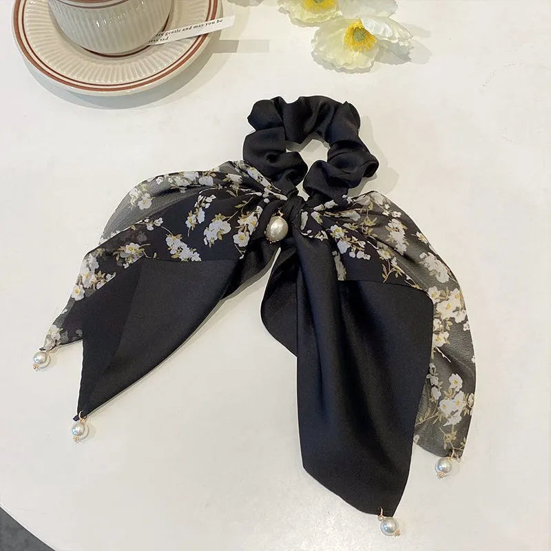 New Women Bow Hair Ropechiffon Floral Print Sweet Elastic Hair Band Ponytail Holder Gum for Hair Ties Hair Accessories