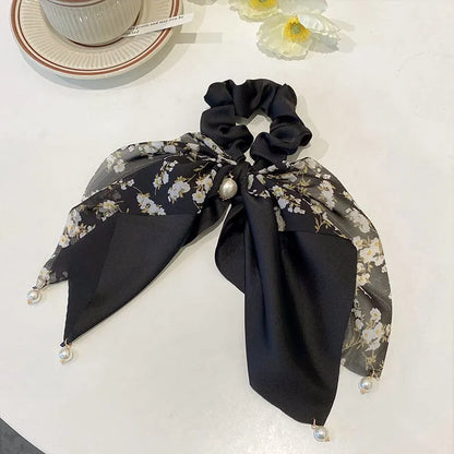 New Women Bow Hair Ropechiffon Floral Print Sweet Elastic Hair Band Ponytail Holder Gum for Hair Ties Hair Accessories