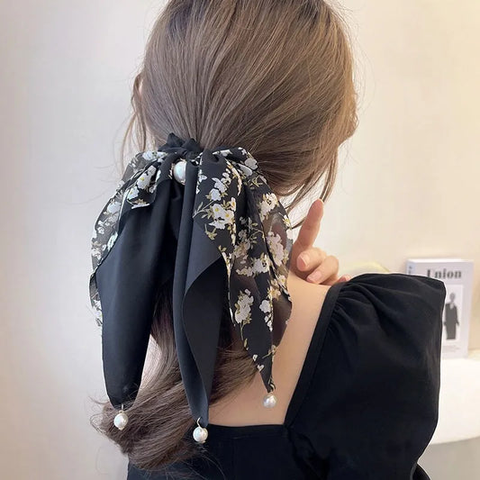 New Women Bow Hair Ropechiffon Floral Print Sweet Elastic Hair Band Ponytail Holder Gum for Hair Ties Hair Accessories