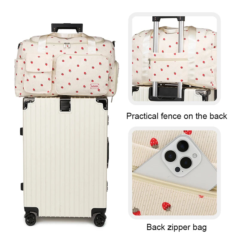 Corduroy Travel Tote Bag Large Capacity Carry on Travel Bag with Shoe Compartment Sports Fitness Bags for Women Duffle Bags