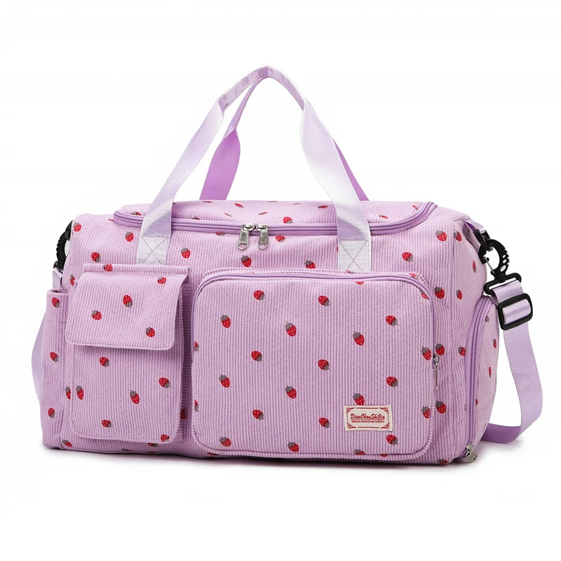 Corduroy Travel Tote Bag Large Capacity Carry on Travel Bag with Shoe Compartment Sports Fitness Bags for Women Duffle Bags