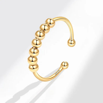 New 925 Sterling Silver Stress Relief Fidget Spinner Rings Rotate Beads Anxiety Adjustable Rings for Women Men Fine Jewelry