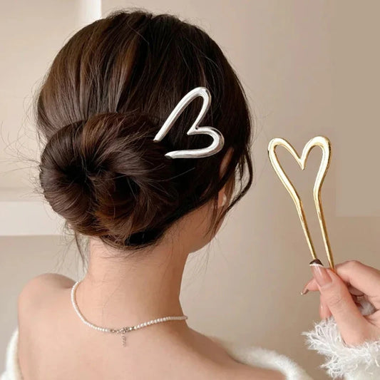 Korean New Hairpin Hair Sticks Heart Geometric Metal Trendy Metal Hair Accessories Headwear Hairstyle for Women Girls Jewelry