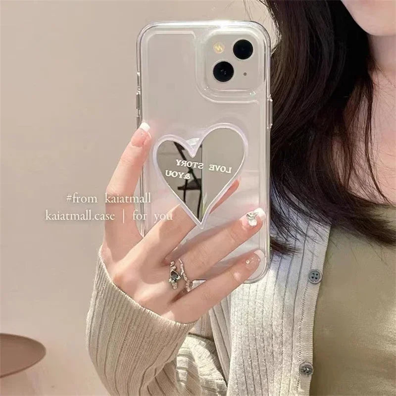 INS Cute Fruit Make up Mirror Phone Grip Tok Love Heart Griptok Korea Holder Ring for Iphone 15 Accessories Bracket Stand Holder