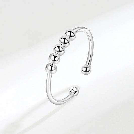 New 925 Sterling Silver Stress Relief Fidget Spinner Rings Rotate Beads Anxiety Adjustable Rings for Women Men Fine Jewelry
