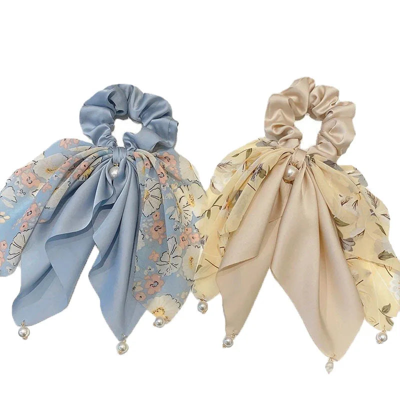 New Women Bow Hair Ropechiffon Floral Print Sweet Elastic Hair Band Ponytail Holder Gum for Hair Ties Hair Accessories