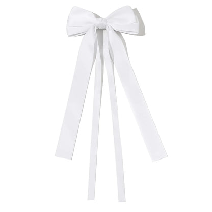 Korean Solid Color Ribbon Double Bowknot Hair Clips for Women Girls Trendy Big Bow Long Tassel Silver Barrettes Pin Accessories