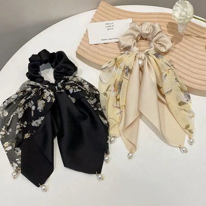 New Women Bow Hair Ropechiffon Floral Print Sweet Elastic Hair Band Ponytail Holder Gum for Hair Ties Hair Accessories